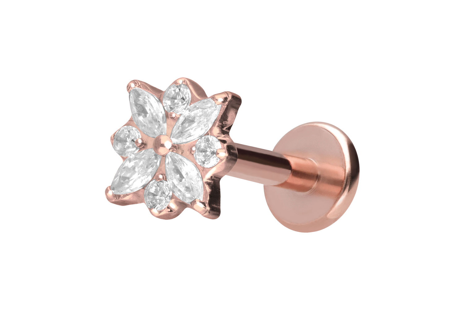 Titan Labret Piercing mit Push Fit KRISTALLBLUME